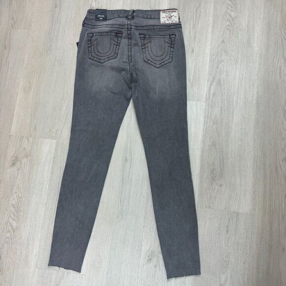 True Religion Jennie Curvy Mid Rise Skinny Jeans Womens 26 Grey Wash Raw Hem - Picture 2 of 3